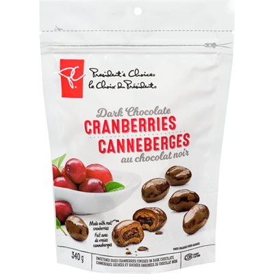 PC DARK CHOCOLATE CRANBERRIES 340G